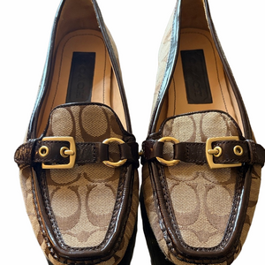 Coach Brown Monogram Loafers with Gold Buckles size 8m